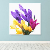 Mooie bloemige  kleurrijke krokustulp canvas afdruk (Insitu (Houten vloer))