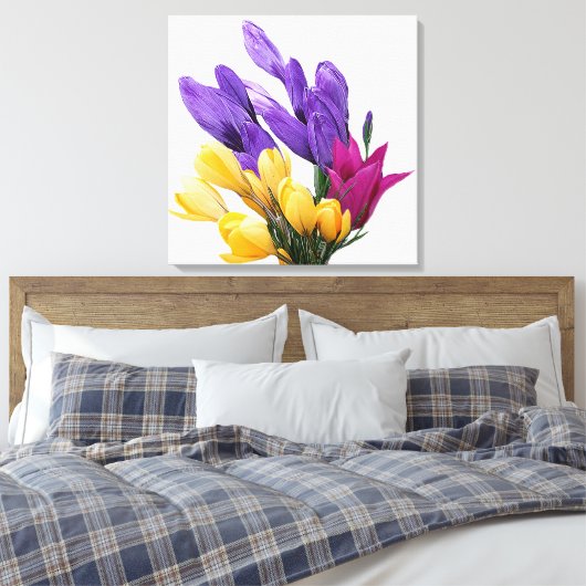 Mooie bloemige  kleurrijke krokustulp canvas afdruk (Insitu (Slaapkamer))