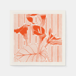 Mooie bloemige lijnkunst met oranje planten servet