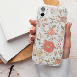 Mooie bloemige, met monogram gemerkte, pasteltint iPhone 16 hoesje
