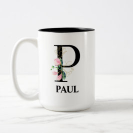 Mooie bloemige monogram P letter alfabet Tweekleurige Koffiemok