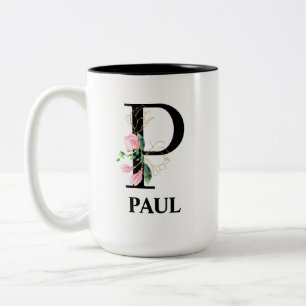 Mooie bloemige monogram P letter alfabet Tweekleurige Koffiemok