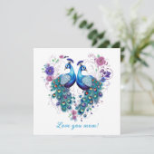 Mooie bloemige paar pauwen Lief Je Mama Feestdagenkaart (Staand voorkant)