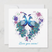 Mooie bloemige paar pauwen Lief Je Mama Feestdagenkaart (Voorkant)