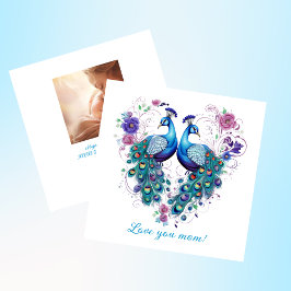 Mooie bloemige paar pauwen Lief Je Mama Feestdagenkaart