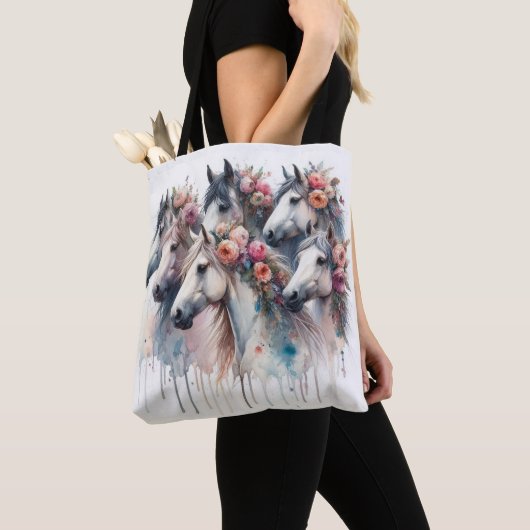 Mooie bloemige paardentas tote bag (Dichtbij)