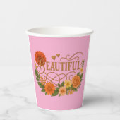 Mooie Bloemige Papieren Beker | Elegant Goud & Ora (Voorkant)