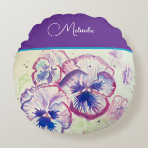 Mooie bloemige pastel viooltje paars aquarel rond kussen