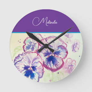 Mooie bloemige pastel viooltje paars aquarel ronde klok