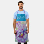 Mooie Bloemige Pastel Viooltje Paarse Dames Schort (Gedragen)