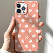 Mooie Bloemige Perzik Gras Lelie Patroon Monogram Case-Mate iPhone Case