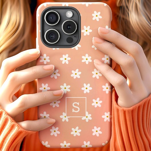 Mooie Bloemige Perzik Gras Lelie Patroon Monogram Case-Mate iPhone Case