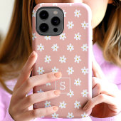 Mooie Bloemige Perzik Gras Lelie Patroon Monogram Case-Mate iPhone Case