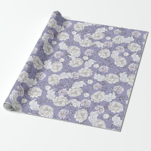 Mooie bloemige pioenrozen stoffige blauwe cadeauve cadeaupapier