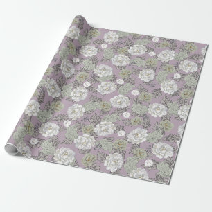 Mooie bloemige pioenrozen stoffige mauve cadeauver cadeaupapier