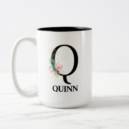 Mooie bloemige Q monogram alfabet Tweekleurige Koffiemok