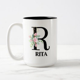 Mooie bloemige R monogram alfabet Tweekleurige Koffiemok