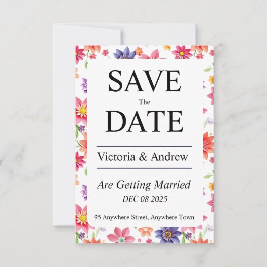 Mooie bloemige reserveringskaart save the date (Voorkant)