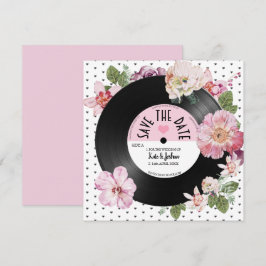 Mooie bloemige retro vinyl Save the Date Huwelijk Kaart