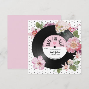 Mooie bloemige retro vinyl Save the Date Huwelijk  Kaart