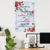 Mooie bloemige rode rozen bruiloft welkom poster (Thuiskantoor)