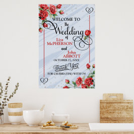 Mooie bloemige rode rozen Huwelijksbegroeting Poster