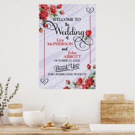 Mooie bloemige rode rozen Huwelijksbegroeting Poster