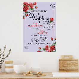 Mooie bloemige rode rozen huwelijksontvangst poster