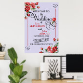 Mooie bloemige rode rozen huwelijksontvangst poster (Thuiskantoor)