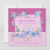 Mooie bloemige roze polka stippen verjaardagsfeest kaart (Achterkant)