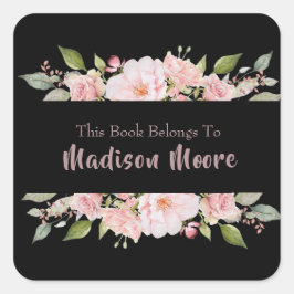Mooie bloemige rozen naam ingeschreven boekplaat vierkante sticker