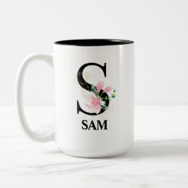 Mooie bloemige S monogram alfabet Tweekleurige Koffiemok