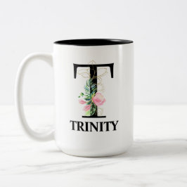 Mooie bloemige T monogram initiaal Tweekleurige Koffiemok