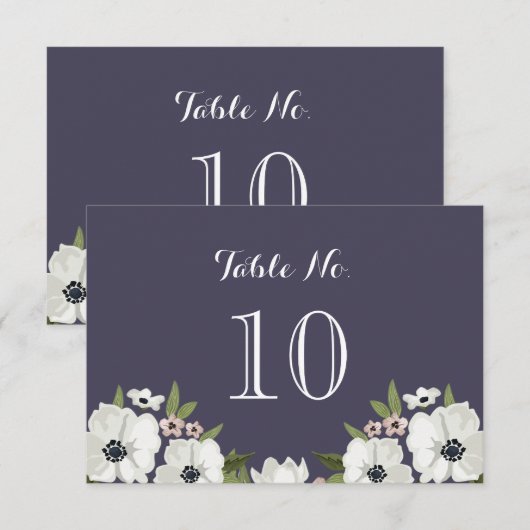 Mooie bloemige tafelnummerkaart - paars kaart (Voorkant / Achterkant)