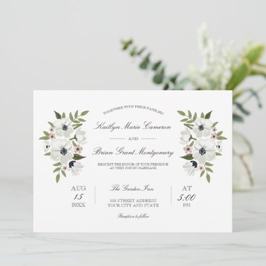 Mooie Bloemige Trouw Uitnodiging (Staand voorkant)