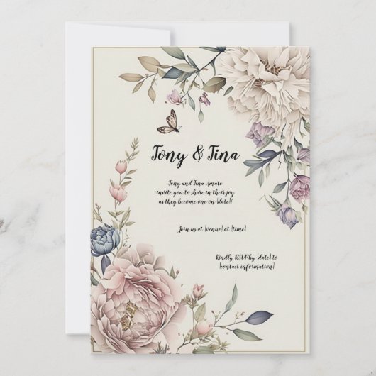 Mooie bloemige trouwkaart/ save the date uitnodigi kaart (Voorkant)