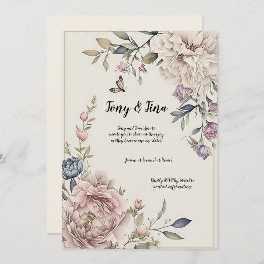 Mooie bloemige trouwkaart/ save the date uitnodigi kaart (Voorkant / Achterkant)