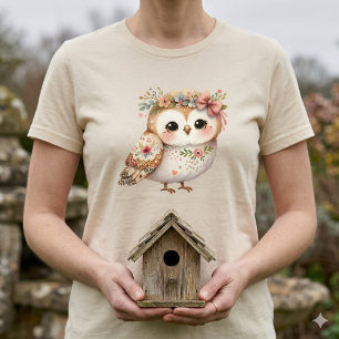 Mooie Bloemige Uil met Strikje T-shirt