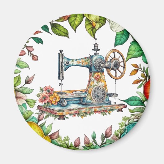 Mooie bloemige vintage naaimachine Kerstmis Magneet (Voorkant)