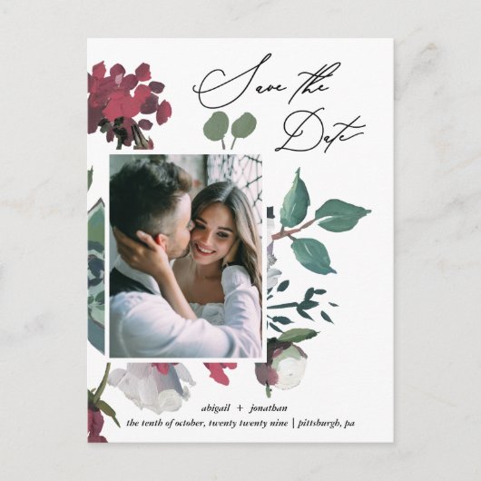 Mooie bloemige watercolor boeket save the date uitnodiging briefkaart (Voorkant)