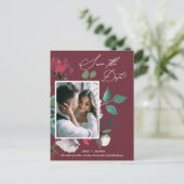 Mooie Bloemige Waterverf Bloemen Burgundy Bruiloft Uitnodiging Briefkaart (Staand voorkant)