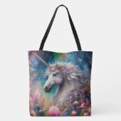 Mooie Bloemige Whimsical Eenhoorn Aangepaste Naam Tote Bag (Achterkant)