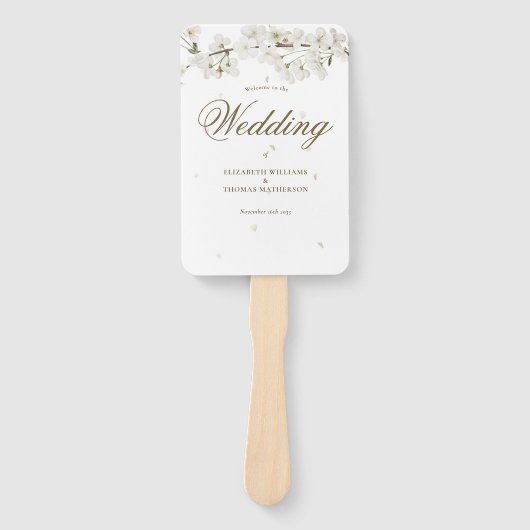 Mooie Bloemige Witte Bloesem Bruiloftsprogramma Handwaaier (Voorkant)