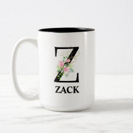 Mooie bloemige Z monogram alfabet Tweekleurige Koffiemok