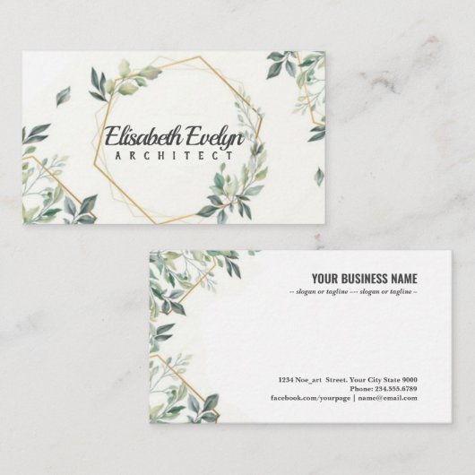 Mooie bloemkaart met gouden bloem visitekaartje (Voorkant / Achterkant)