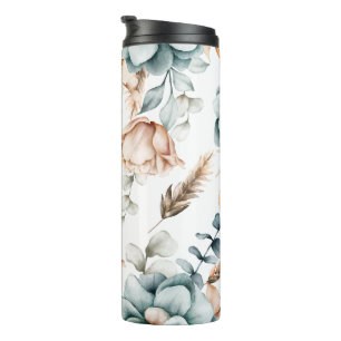 Mooie bloemloze naadloos patroon met vintage thermosbeker
