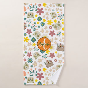 Mooie bloemmonogram meisjes wit badhanddoek