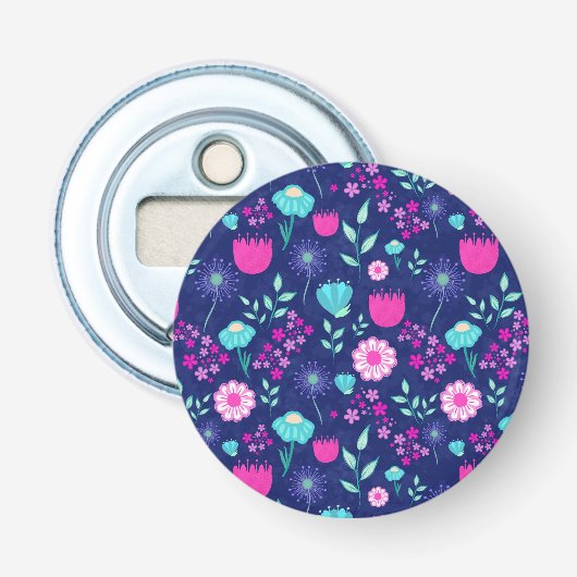 Mooie bloemmotief achtergrond button flesopener (Voorkant)