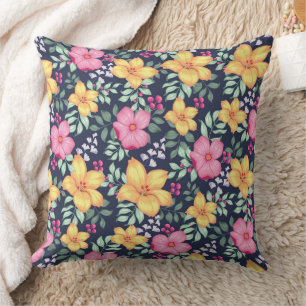 Mooie bloemmotief bloemen bladgroen blauw roze kussen