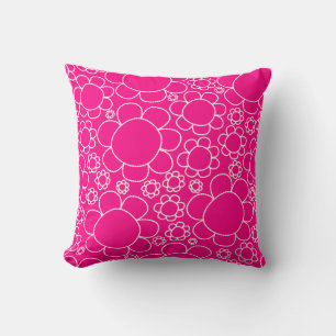 Mooie Bloemmotief Doodle Bloemen in Heet Roze Kussen